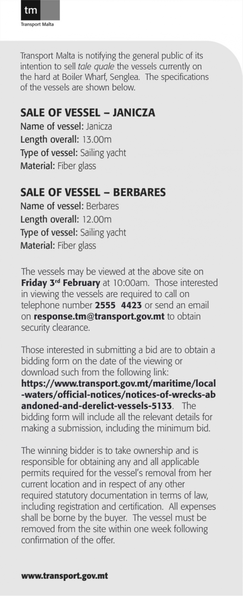 Sale of vessels 2023